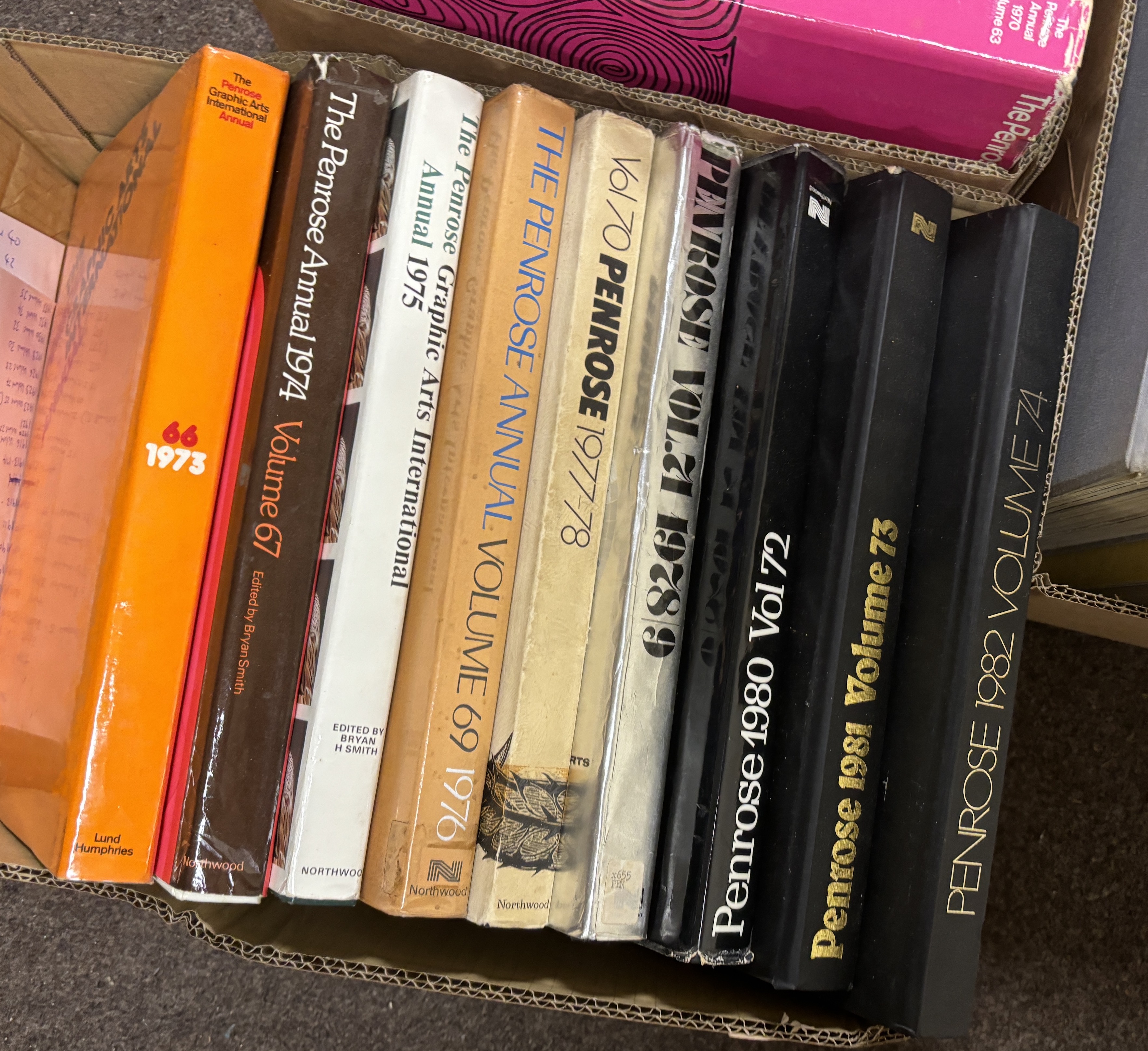 The Penrose Annual - Review of the Graphic Arts, for the years 1899, 1903-07, 1909, 1911-13, 1916, 1920-21, 1923 (3 copies), 1925-26, 1928, 1930, 1932-33, 1938, 1940, 1949-1962, 1964-1970, 1973-1982, (57 books, includes